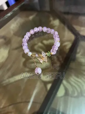 Elegant Pink Purple Beaded Charm Bracelet