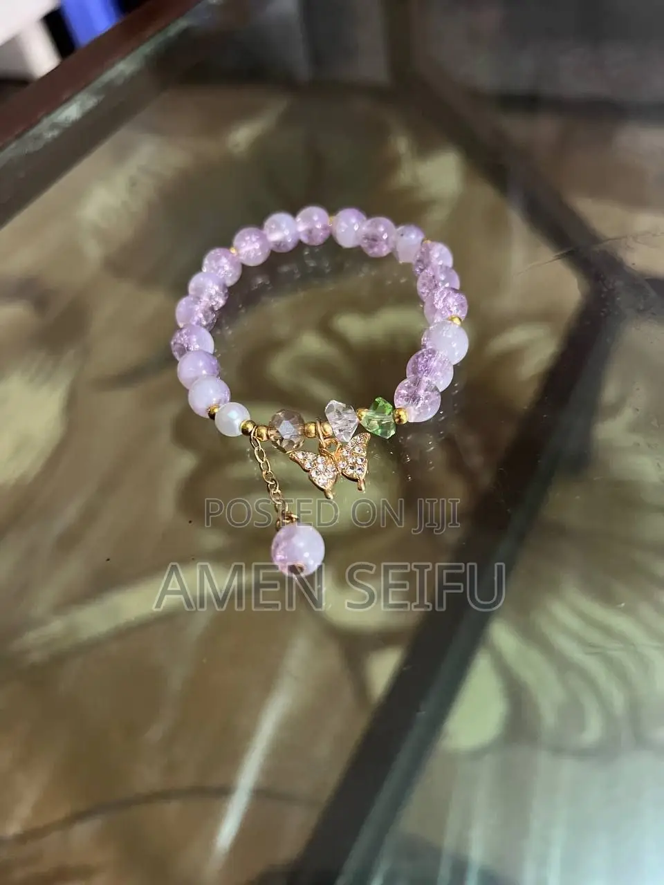 Elegant Pink Purple Beaded Charm Bracelet