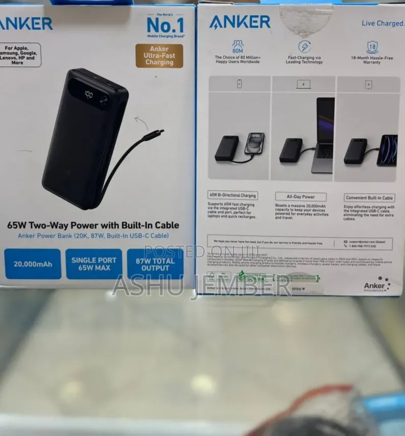 65w Two-way Power With Built-in Cable Anker Power Bank