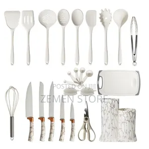 Premium 25-Piece Marble Style Kitchen Utensil Knife Block Set