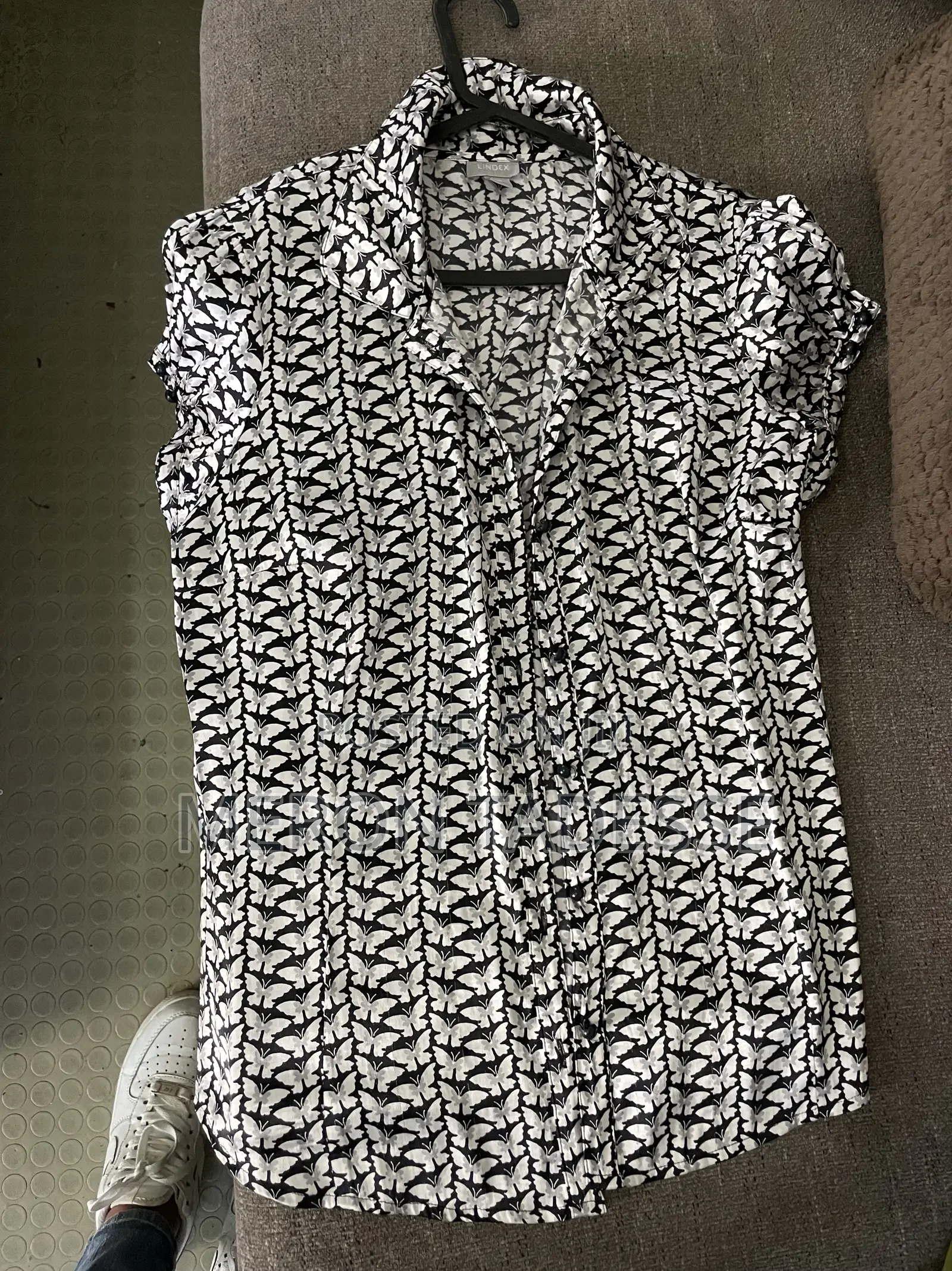 Lindex Black White Butterfly Print Blouse - Short Sleeve