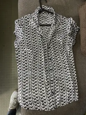 Lindex Black White Butterfly Print Blouse - Short Sleeve