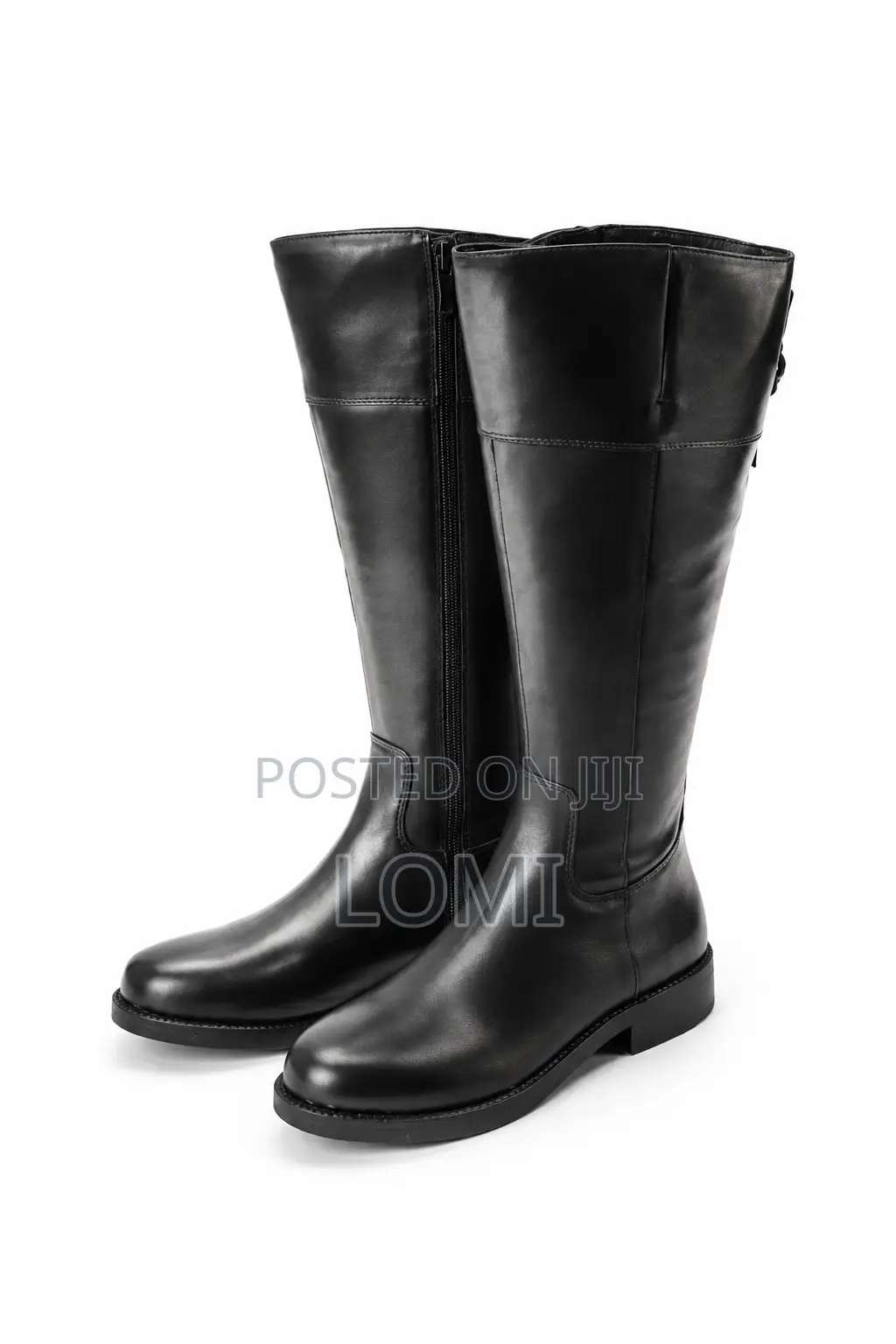 Black Leather Knee-High Boots for Women