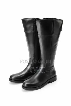 Black Leather Knee-High Boots for Women