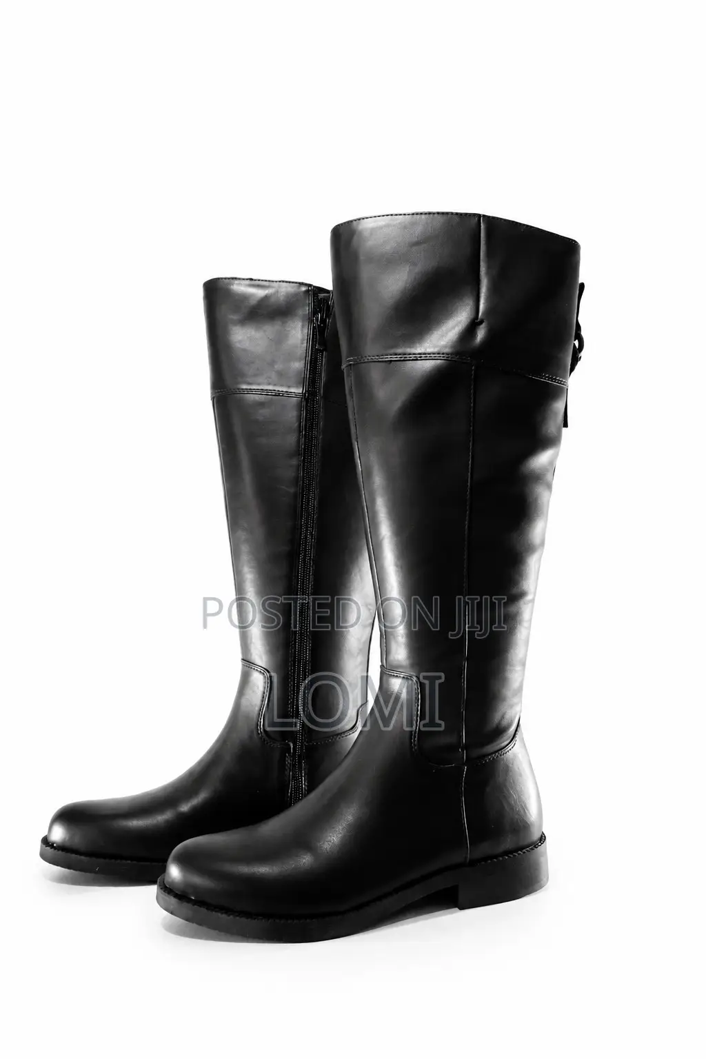 Black Leather Knee-High Boots for Women