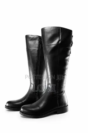Black Leather Knee-High Boots for Women