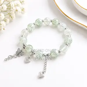 Elegant Mint Green Cracked Glass Beaded Charm Bracelet