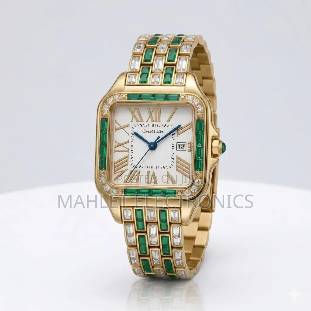 ርዕስ፦ Luxury Gold Emerald Green Square Watch - ልዩ የወንድ እጅ ሰዓት