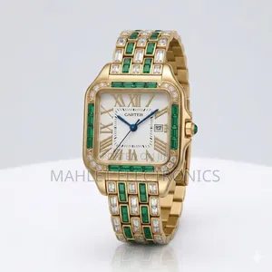 ርዕስ፦ Luxury Gold Emerald Green Square Watch - ልዩ የወንድ እጅ ሰዓት