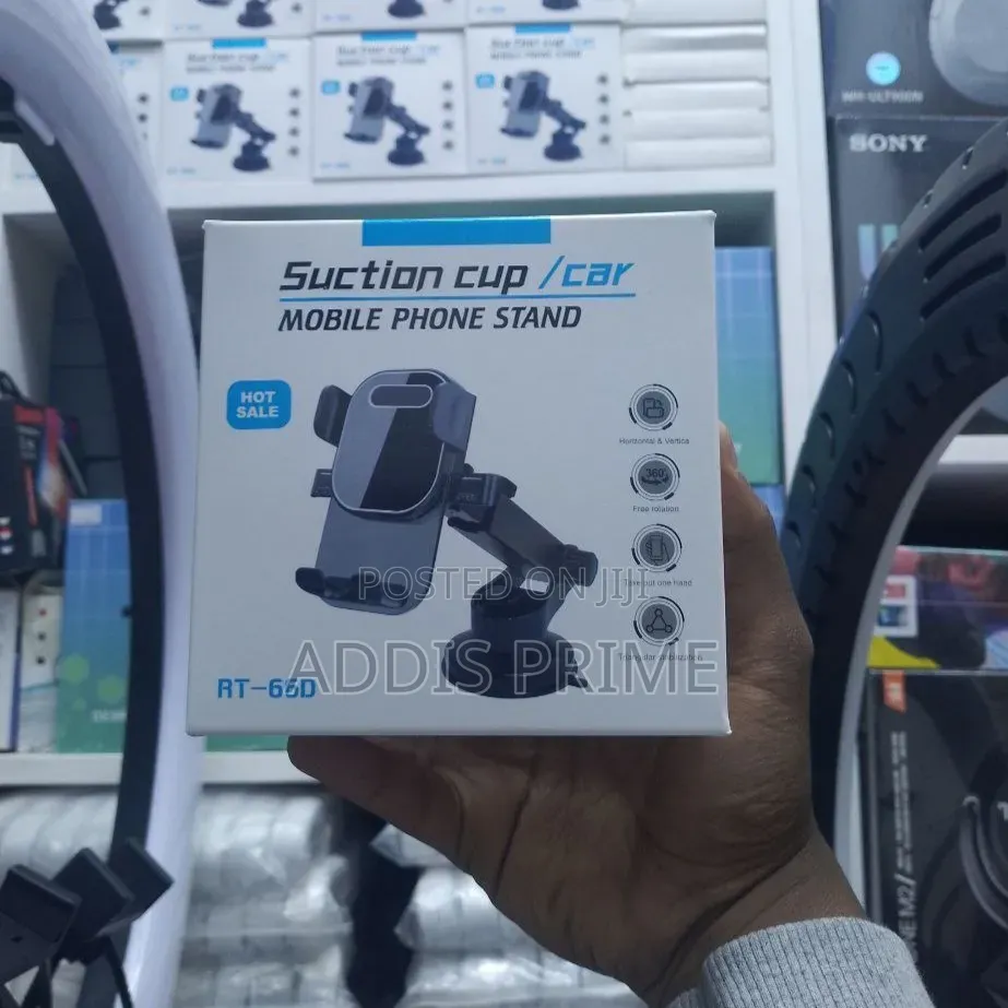 Rt-66d Car Phone Holder | 360° Rotating Suction Cup Mobile Stand