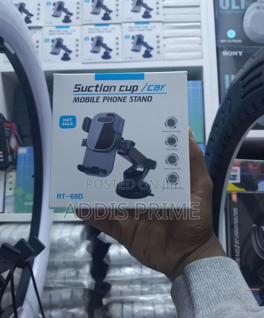 Rt-66d Car Phone Holder | 360° Rotating Suction Cup Mobile Stand