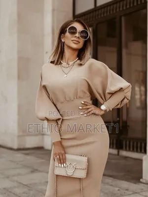 Elegant Midi Dress / Cocktail Dress Champagne-beige Color