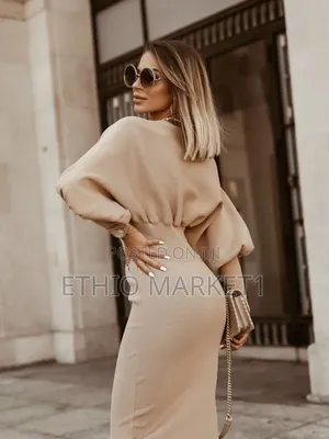 Elegant Midi Dress / Cocktail Dress Champagne-beige Color