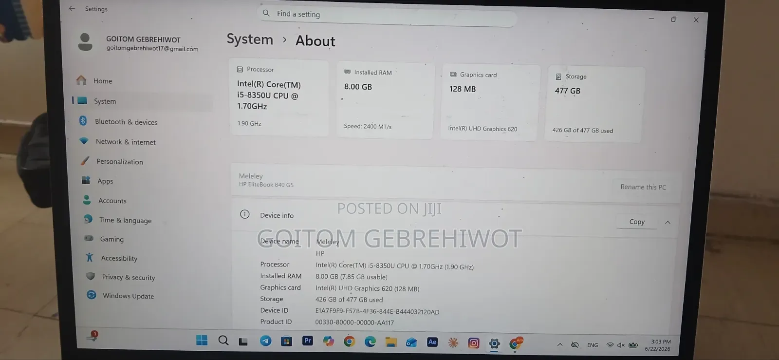 Laptop HP EliteBook 840 G5 8GB Intel Core i5 SSD 500GB