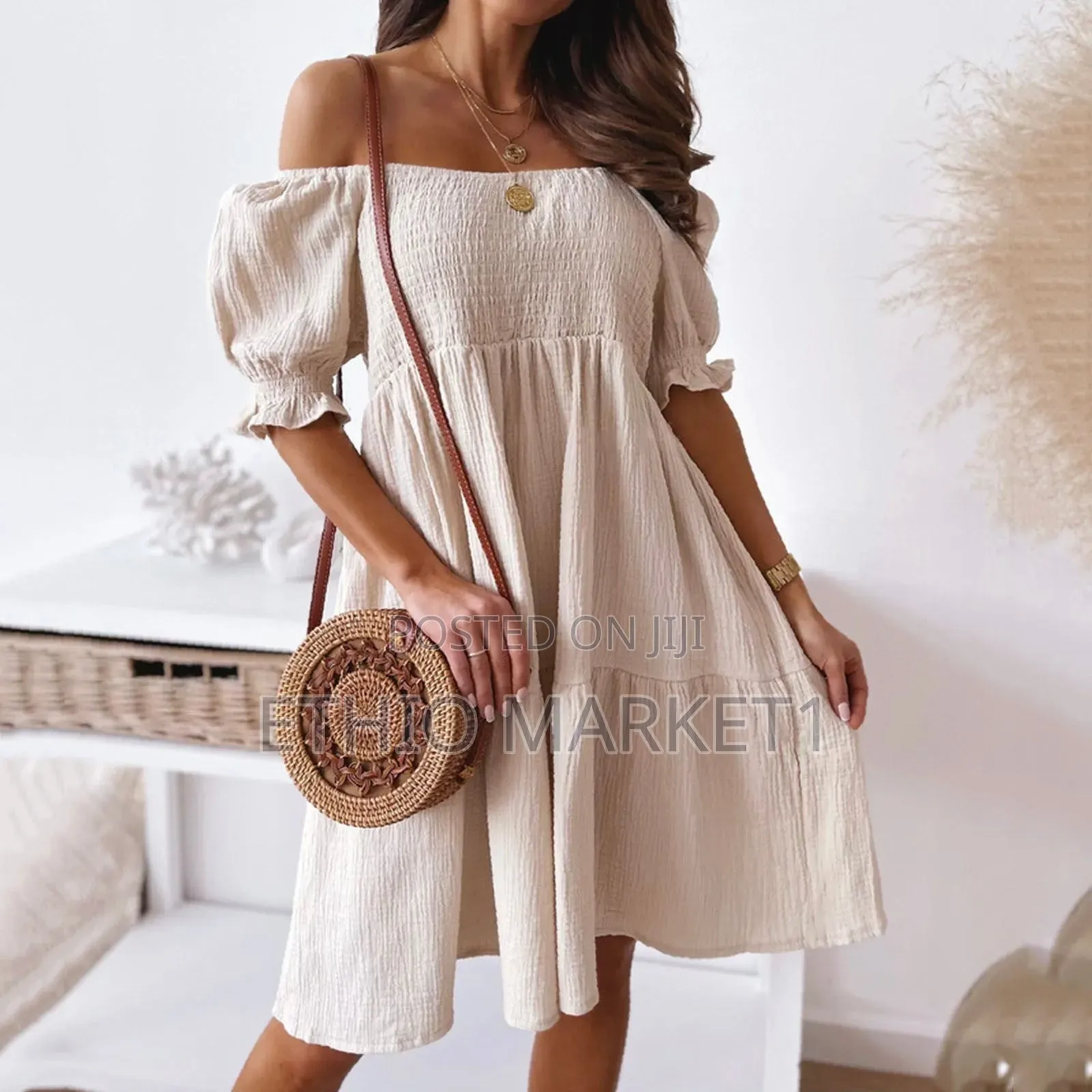 Charming Off-the-shoulder Smocked Tiered Summer Dress
