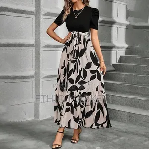 Elegant High-Waisted Printed Tiered Maxi Dress