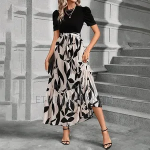 Elegant High-Waisted Printed Tiered Maxi Dress