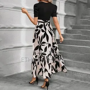 Elegant High-Waisted Printed Tiered Maxi Dress