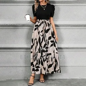 Elegant High-Waisted Printed Tiered Maxi Dress