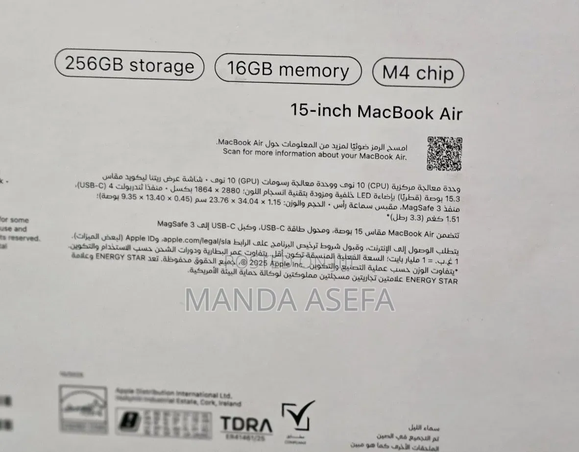 New Laptop Apple MacBook Air 2025 M4 16GB Apple M4 SSD 256GB