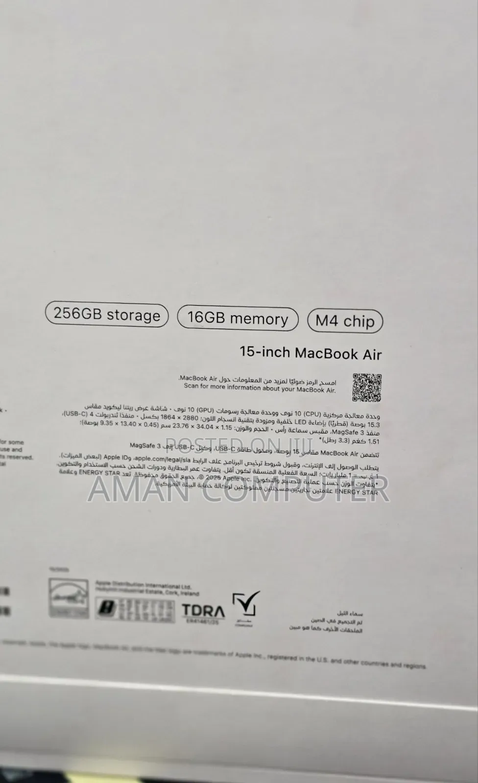 New Laptop Apple MacBook Air 2025 M4 16GB Apple M4 SSD 256GB