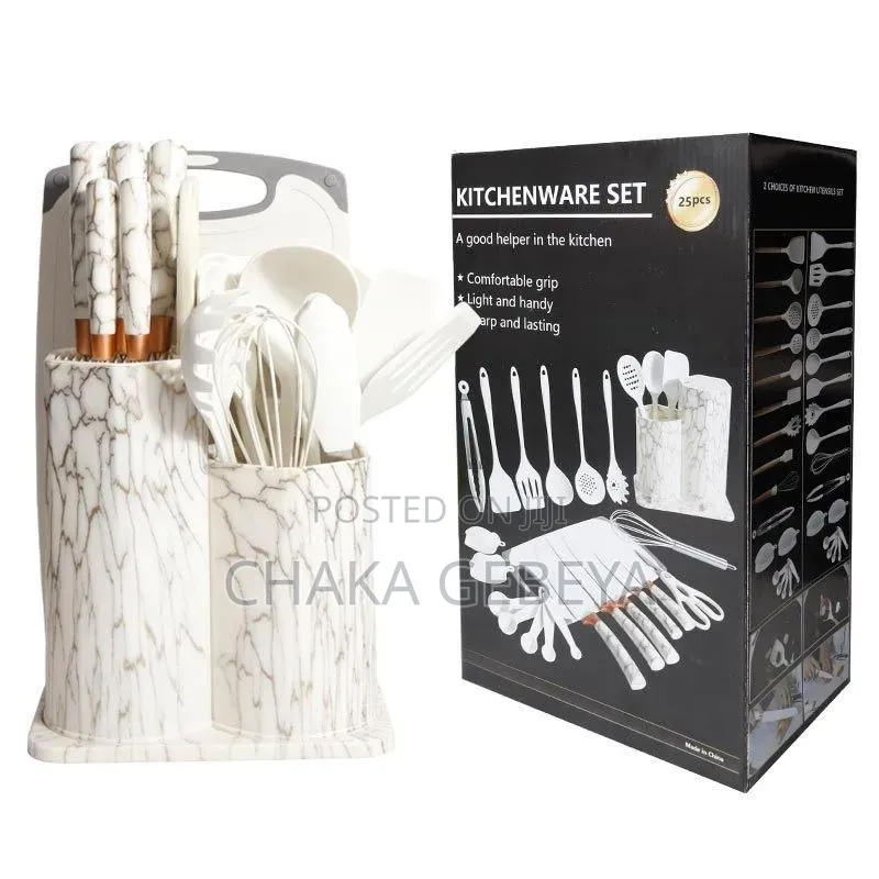 25‐Piece Kitchenware Set-Heat Resistant Silicone,Ceramic Coated Knives