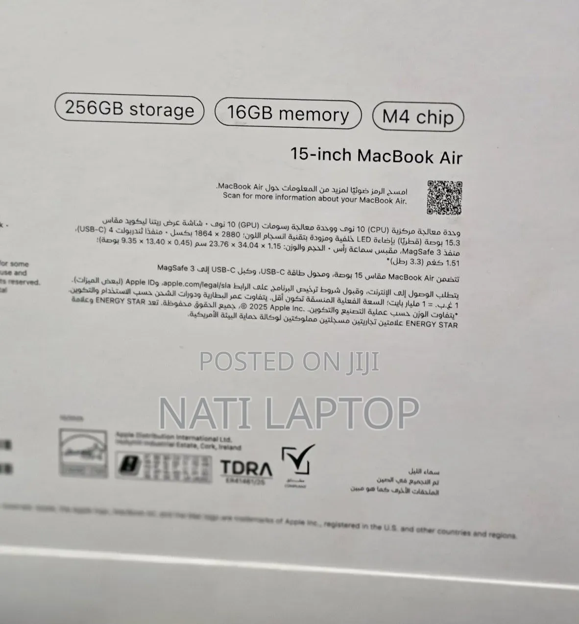 New Laptop Apple MacBook Air 2025 M4 16GB Apple M4 SSD 256GB