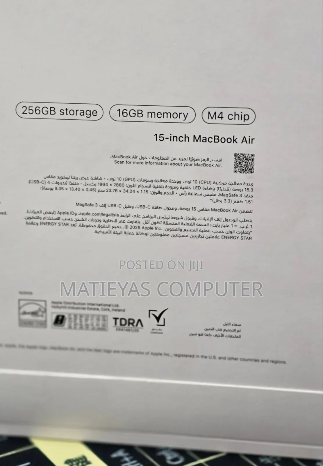 New Laptop Apple MacBook Air 2025 M4 16GB Apple M4 SSD 256GB