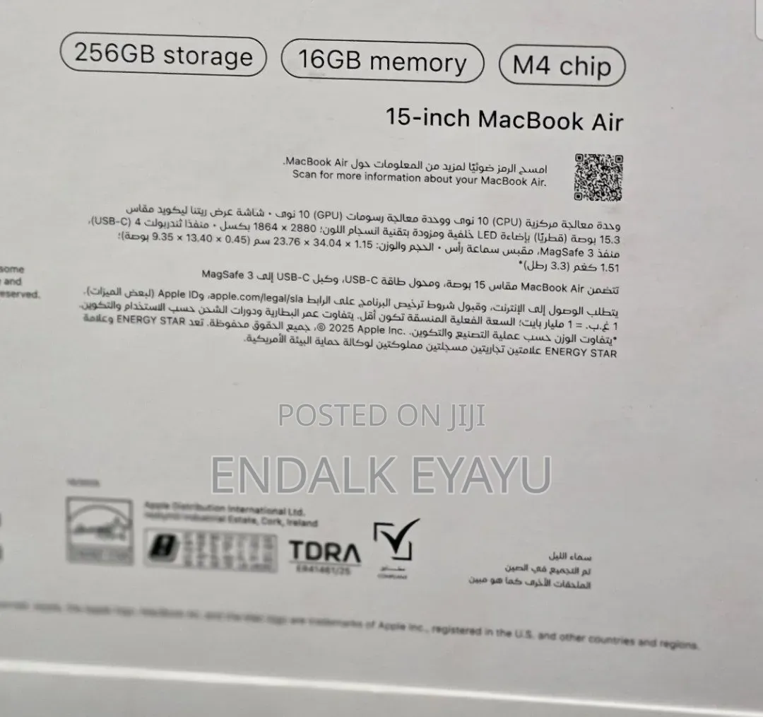 New Laptop Apple MacBook Air 2025 M4 16GB Apple M4 SSD 256GB