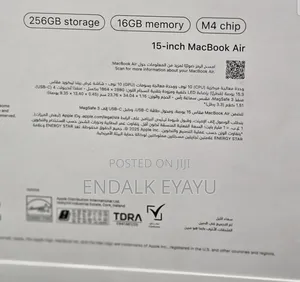 New Laptop Apple MacBook Air 2025 M4 16GB Apple M4 SSD 256GB