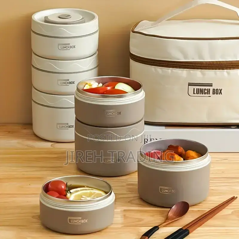 Premium 4-Container Insulated Lunch Box Set ሙቀት ጠባቂ የምሳ ዕቃ ከመያዣ ቦርሳ ጋር