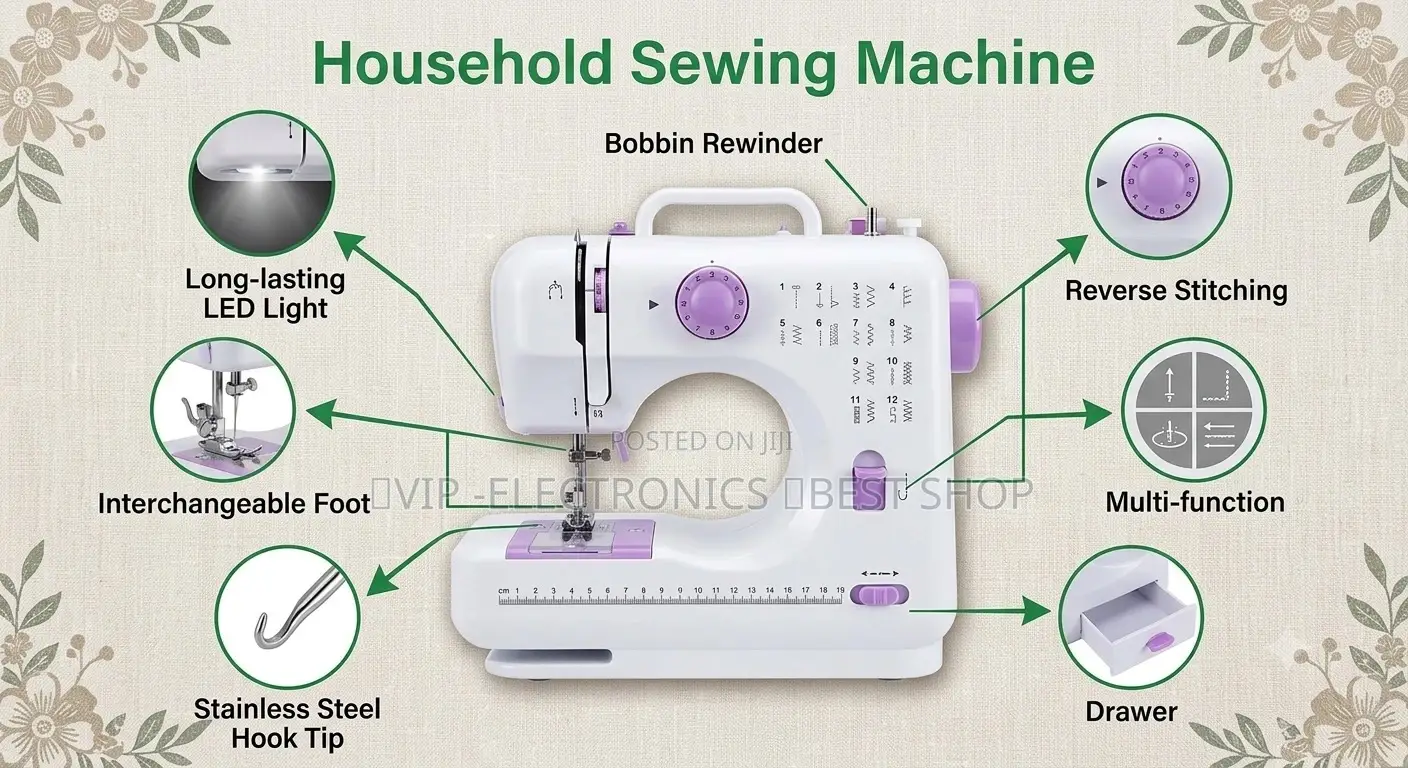 Household Sewing Machine – 12 Stitch Patterns With Led Li