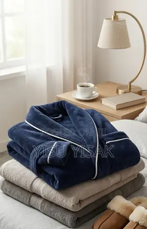 Luxurious Plush Fleece Bathrobe Pajama Set – Navy Blue