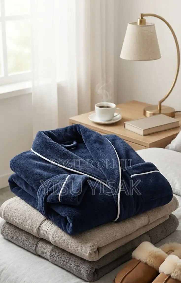 Luxurious Plush Fleece Bathrobe Pajama Set – Navy Blue