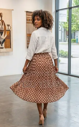 Elegant Geometric Print Pleated Midi Skirt