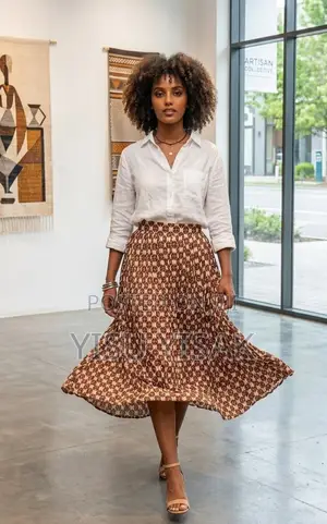 Elegant Geometric Print Pleated Midi Skirt