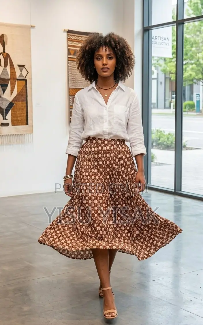 Elegant Geometric Print Pleated Midi Skirt