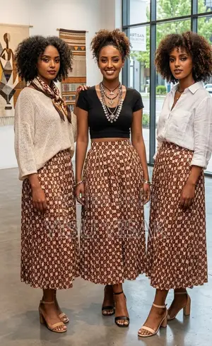 Elegant Geometric Print Pleated Midi Skirt