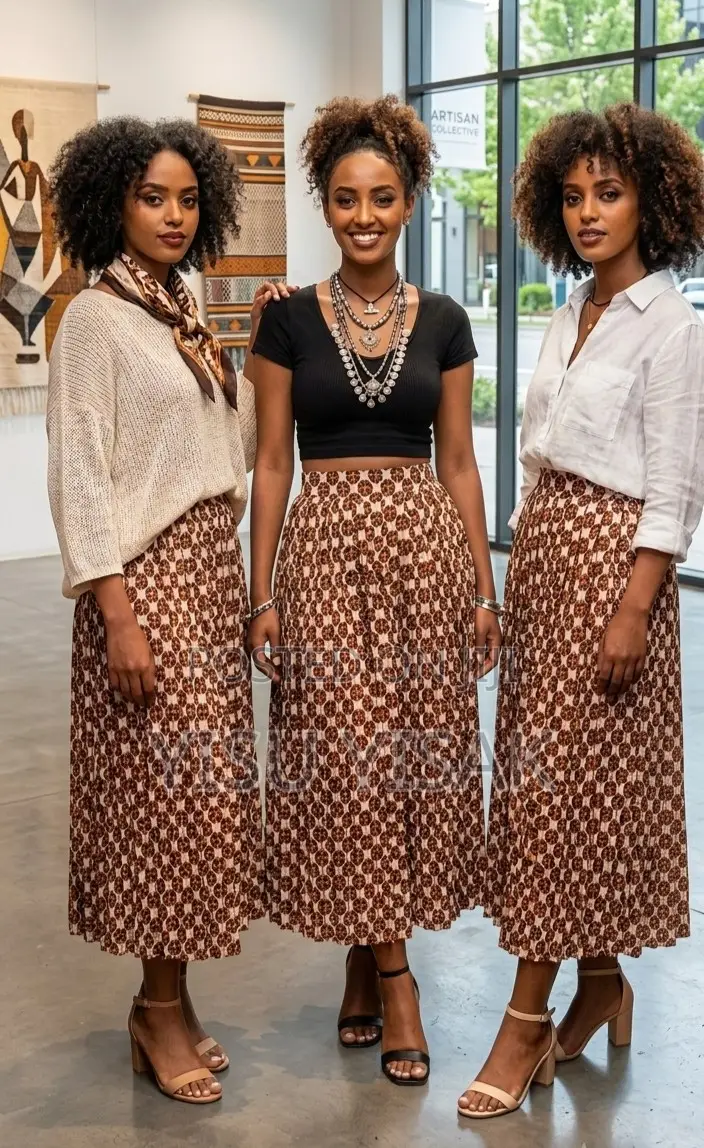 Elegant Geometric Print Pleated Midi Skirt