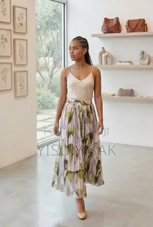 Elegant Botanical Print Pleated Maxi Skirt