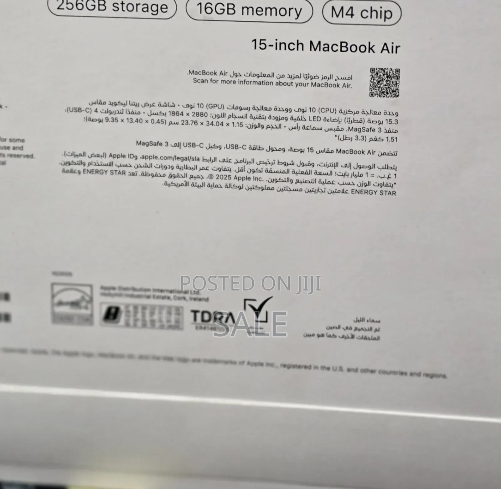 New Laptop Apple MacBook Air 2025 M4 16GB Apple M4 SSD 256GB