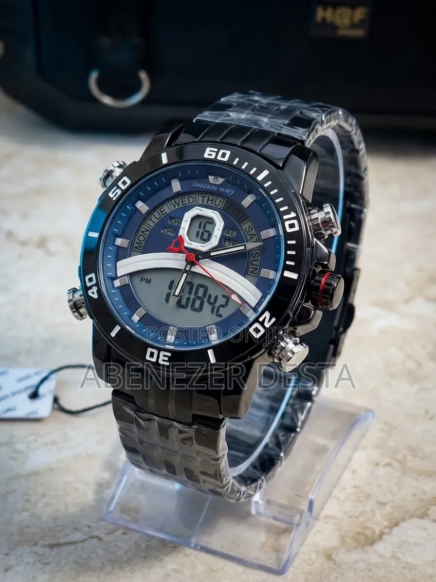 Men's Watch, Which Features a Black Stainless Steel Analog/Digital