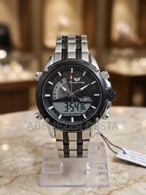 Succes-Way Men's Watch Silver Stainless Steel Band Dual Analog-Digital