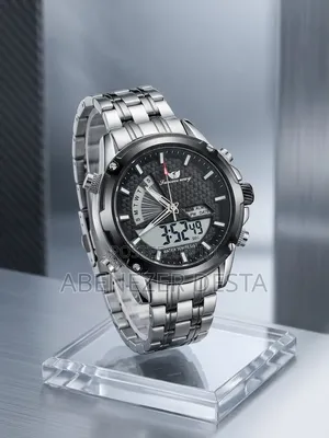 Succes-Way Men's Watch Silver Stainless Steel Band Dual Analog-Digital