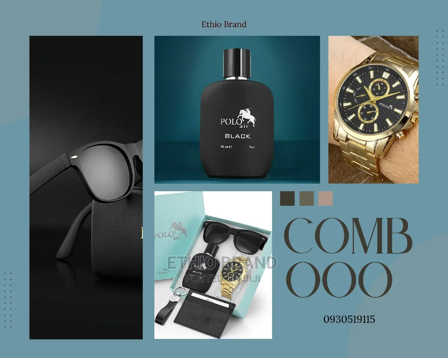 POLO AIR Men's Combination Set Wristwatch Glasses Perfume