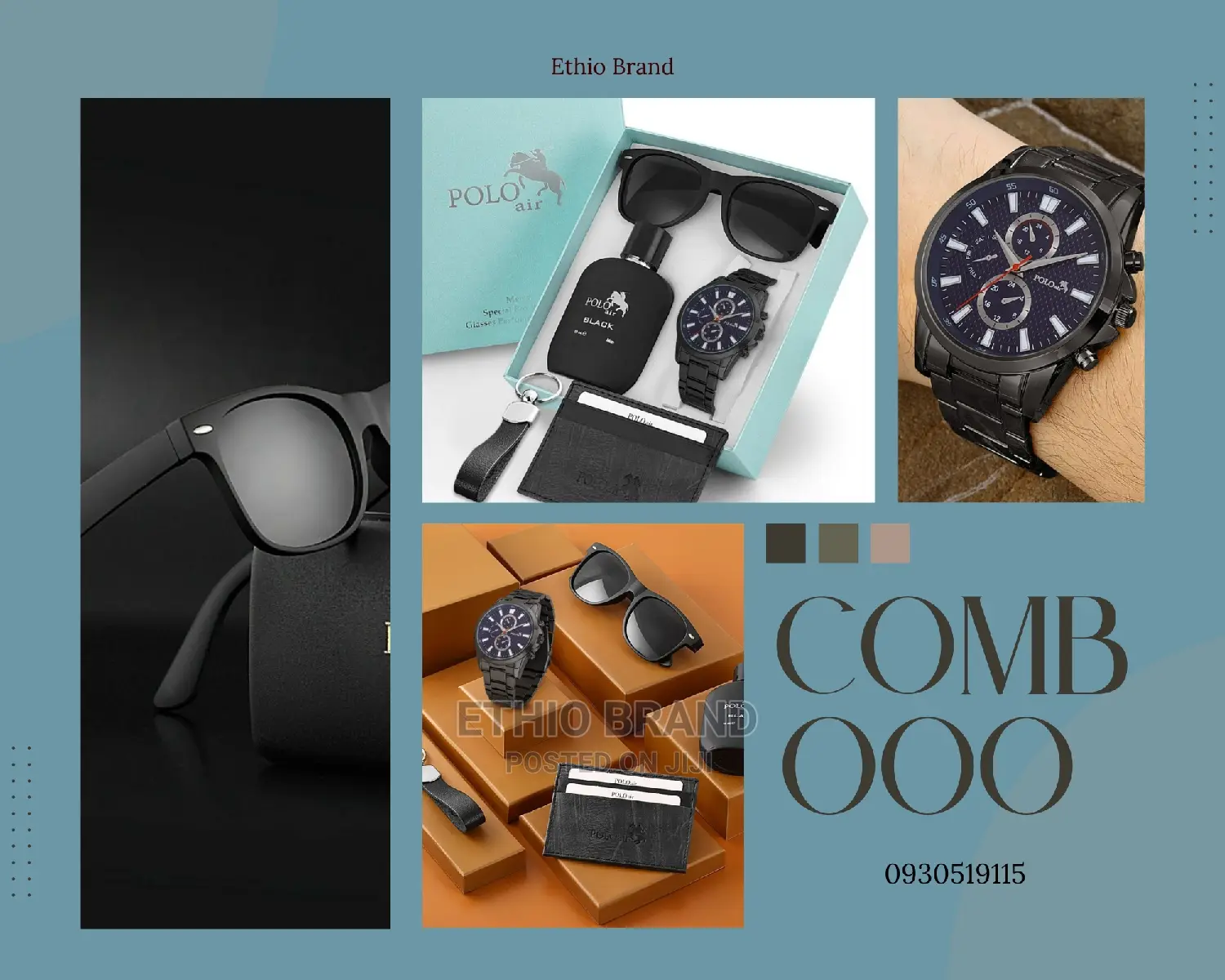 POLO AIR Men's Combination Set Wristwatch Glasses Perfume