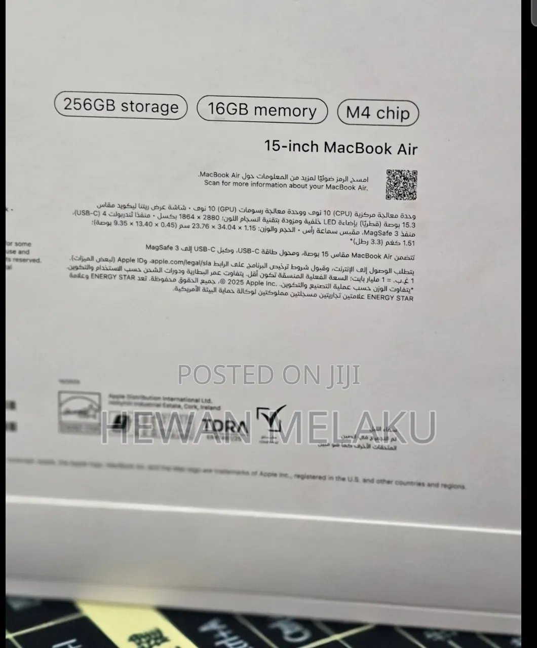 New Laptop Apple MacBook Air 2025 M4 16GB Apple M4 SSD 256GB