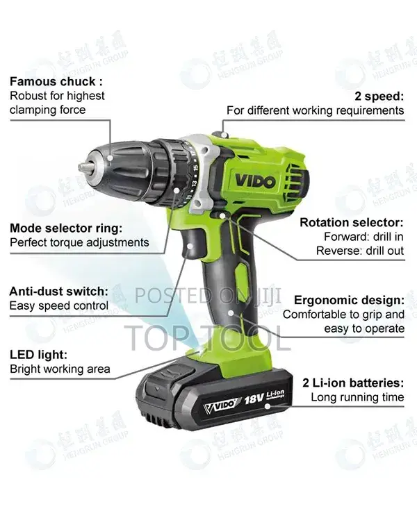 ,Vido 18v Cordless Drill, Model Wd.