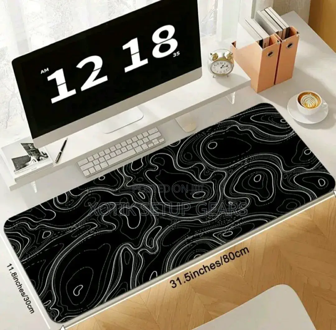 80 X 30 X 0.2cm Black Topographic Themed Mouse Pad - Desk Mat