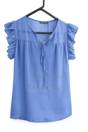 Women’S Blue Ruffle Sleeve Blouse (Shein)